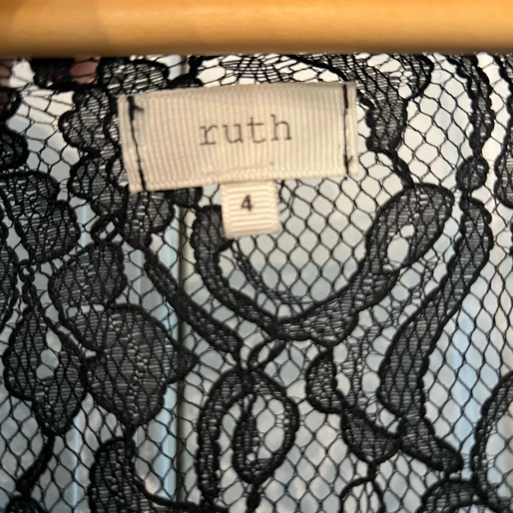 Ruth Anthropologie Elegant Black Teal Lace Silk Slip Dress Size 4 - Picture 3 of 12